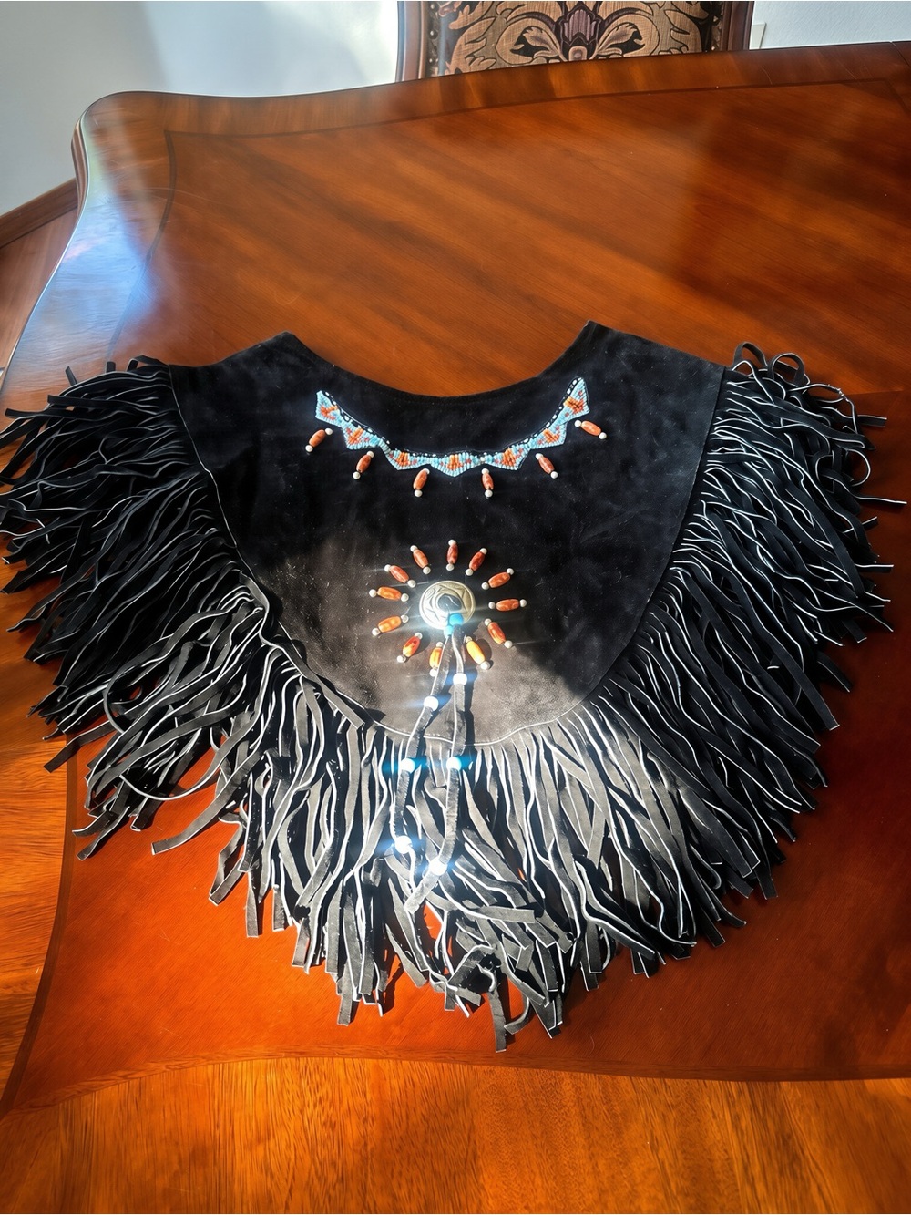 Black Fringe Suede Beaded Poncho Collar
